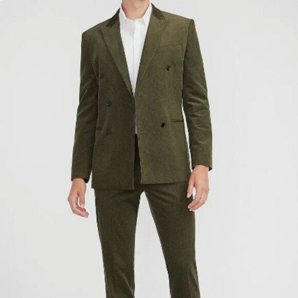 NWT EXPRESS MOSS GREEN SLIM DOUBLE BREASTED CORDUROY SUIT JACKET 44S - Picture 3 of 8